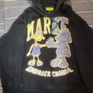 Arket Black Hoodie with Blue and Yellow Graphic